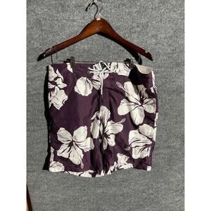 Gap Swim Trunks Mens Large Purple White Floral Board Shorts Hawaiian Polyester